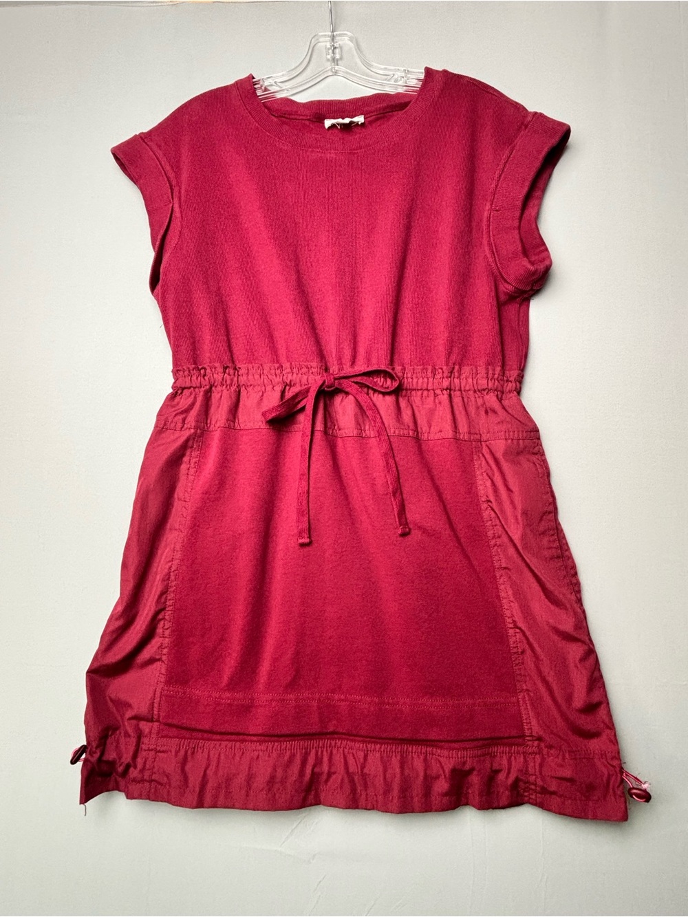 Entro Burgundy Drawstring Waist Pocket Knit Dress Women’s Medium Casual Mini